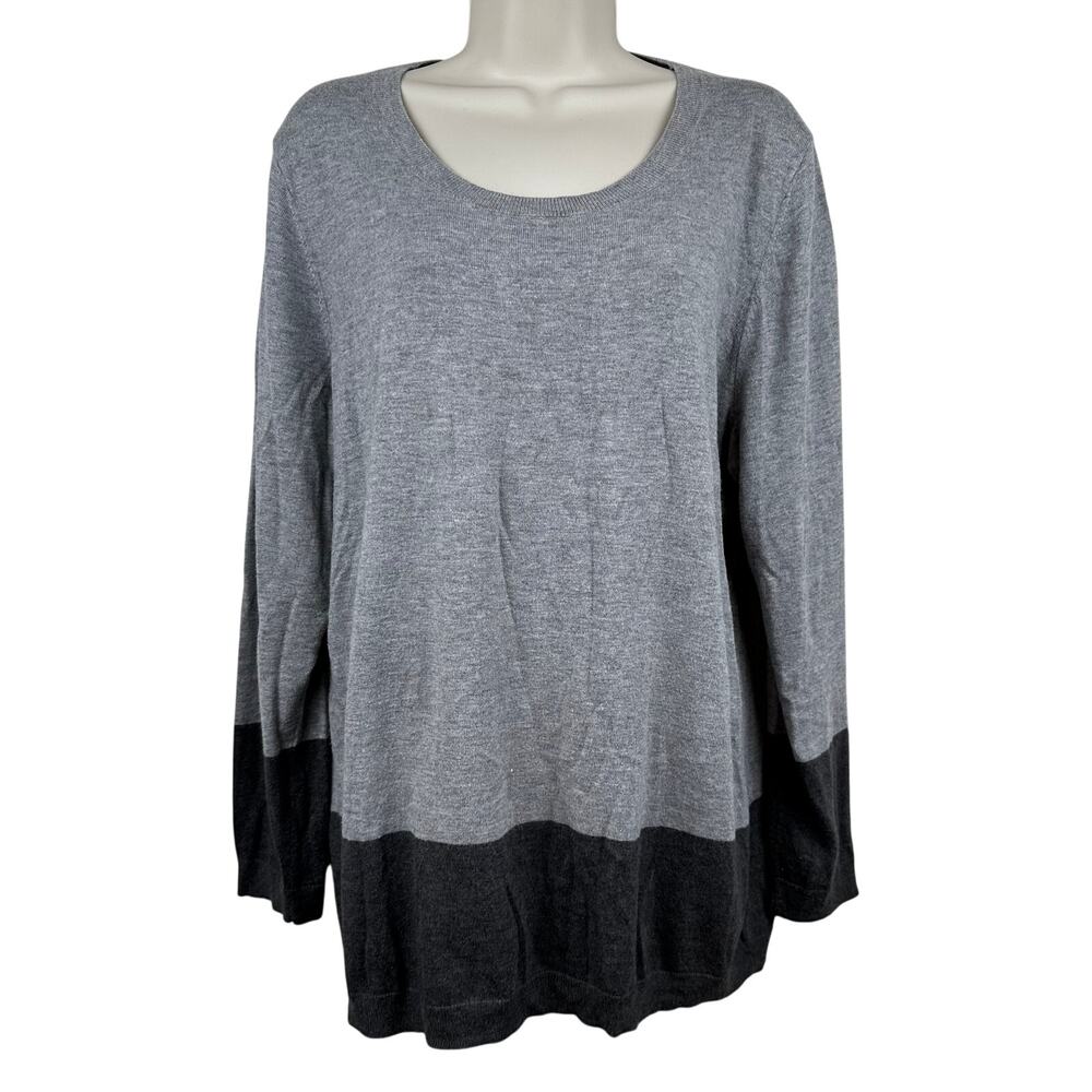 Talbots Sweater Long Sleeve Cotton Color Block Gray Size 2X Lightweight Classic